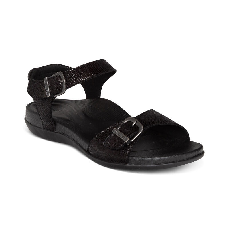 Aetrex Womens Carrie Adjustable Quarter Strap Sandals Black - GKXVY8pzi